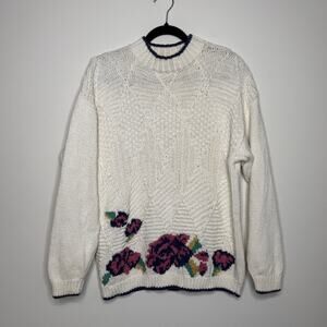 Vintage Floral Knit Sweater Cottagecore Grandpa Grandma Spring Knit Ramie Cotton